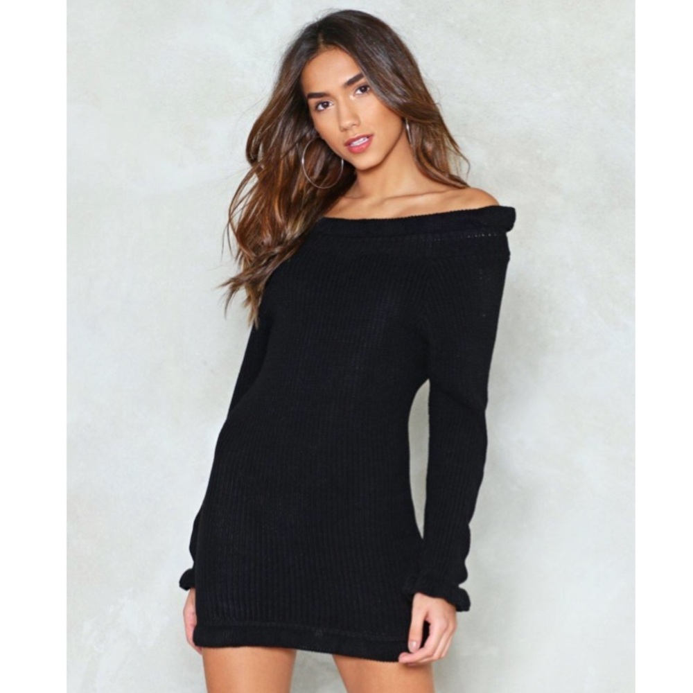 Black M/L Off the Shoulder Mini Sweater Dress